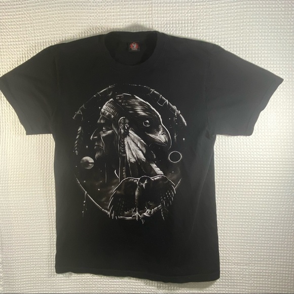 Rock Yeah Tee Shirt Double Side Chief Eagle Dream Catcher Native Natur Men Large - Picture 3 of 12